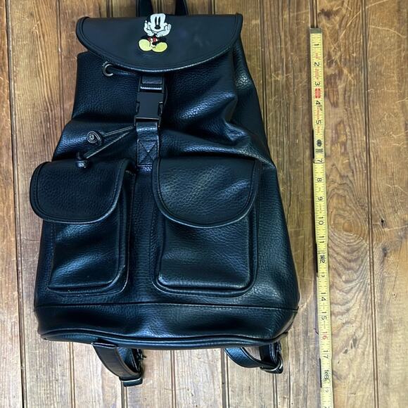 Vintage 90s Mickey Mouse large black leather backpack Disney - Picture 6 of 11